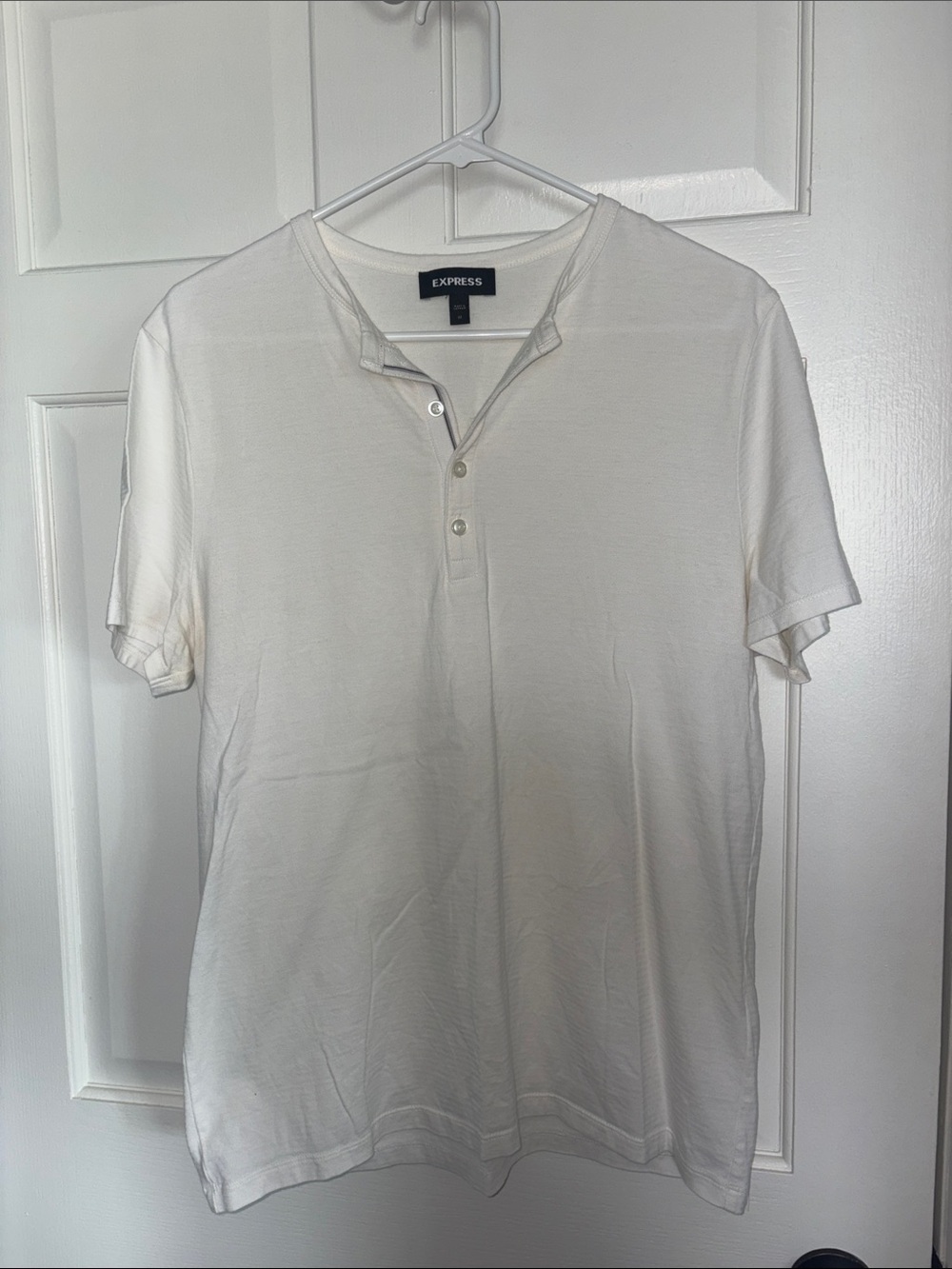 Express Men’s White Short-Sleeve Henley Polo